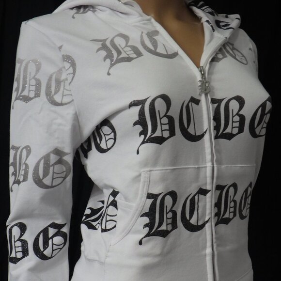 NWT BCBG sz MED LG XL 95% cotton WHITE WITH OMBRE GLITTER LOGO 2PC TRACKSUIT - Picture 11 of 16